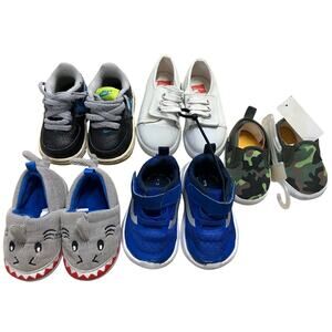 Boys Infant Shoes Size 3 Lot of (5) Sneakers Nike Slippers Shark Camo GUC New‎